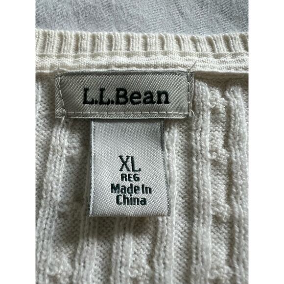 LL Bean Cable‎ Sweater Button Up Size XL Cotton Merino Wool Off White - Picture 12 of 12